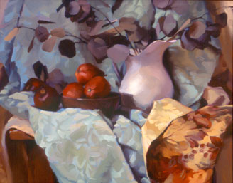 "Still Life with Red Pears" - oil painting by Scott Freeman, 24 x 30"Of course there are many approaches to still life painting out there, many of which seek to make the genre more interesting by choosing objects that are more engaging. 